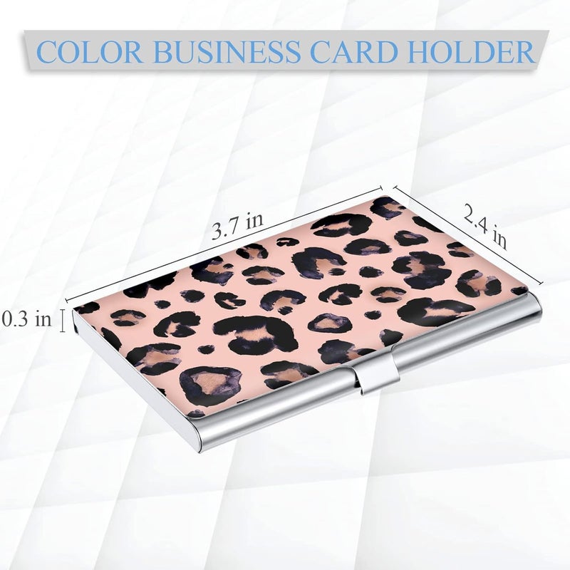 Xavier Business Card Holder，Color Printing Men's and Women's Business Card Case，Ultra-Thin Metal Business Card Organizer，Carry-on Pocket Wallet Business Card Holder,Pink Leopard Print - Image 2